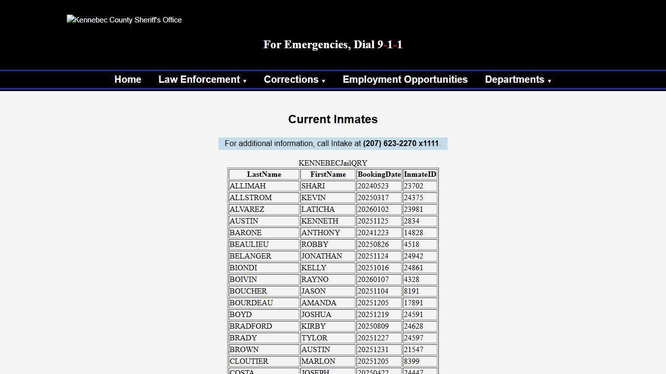 Current Inmates - Kennebec County Sheriff's Office