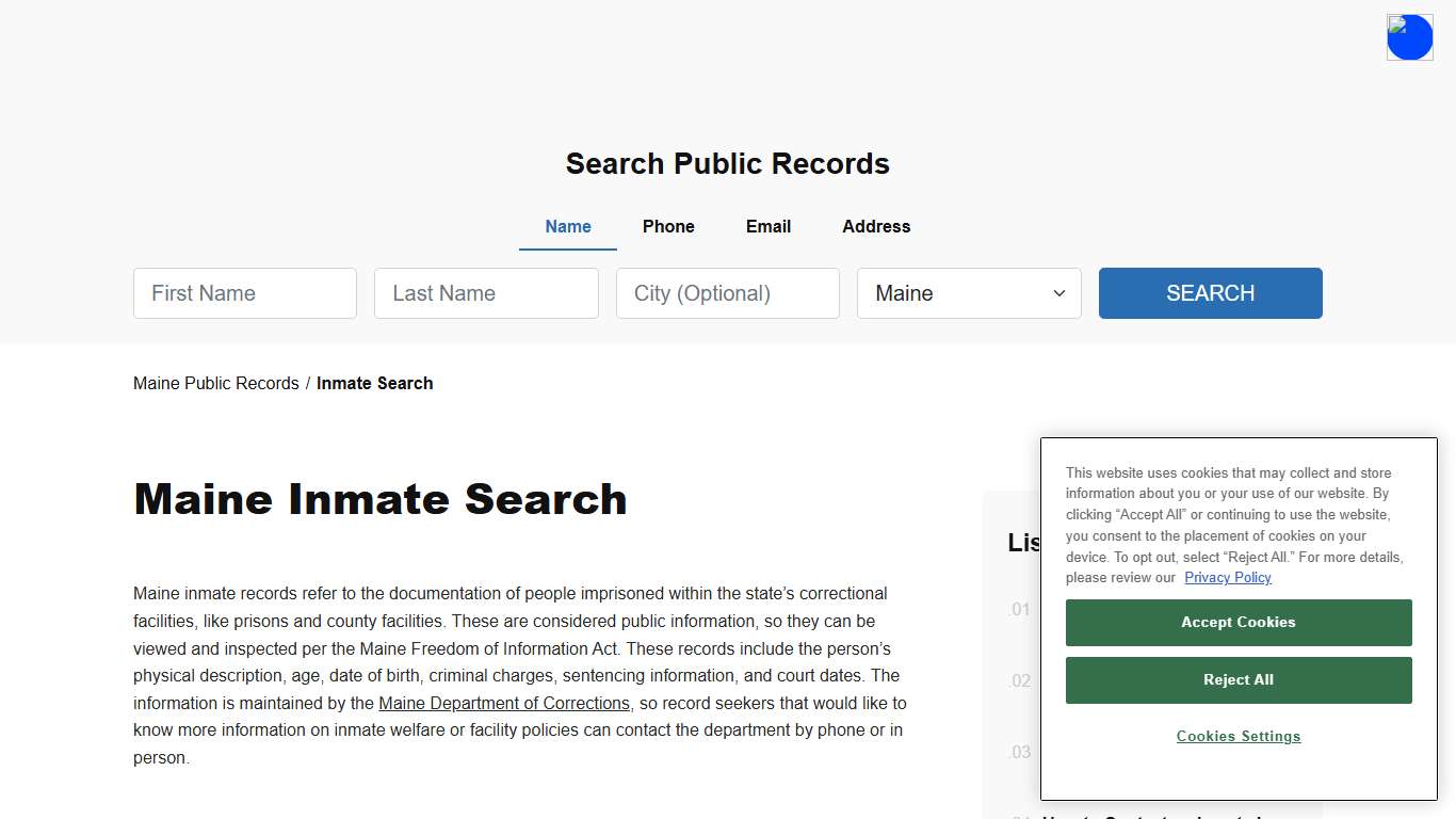 Maine Inmate Search and Jail Records